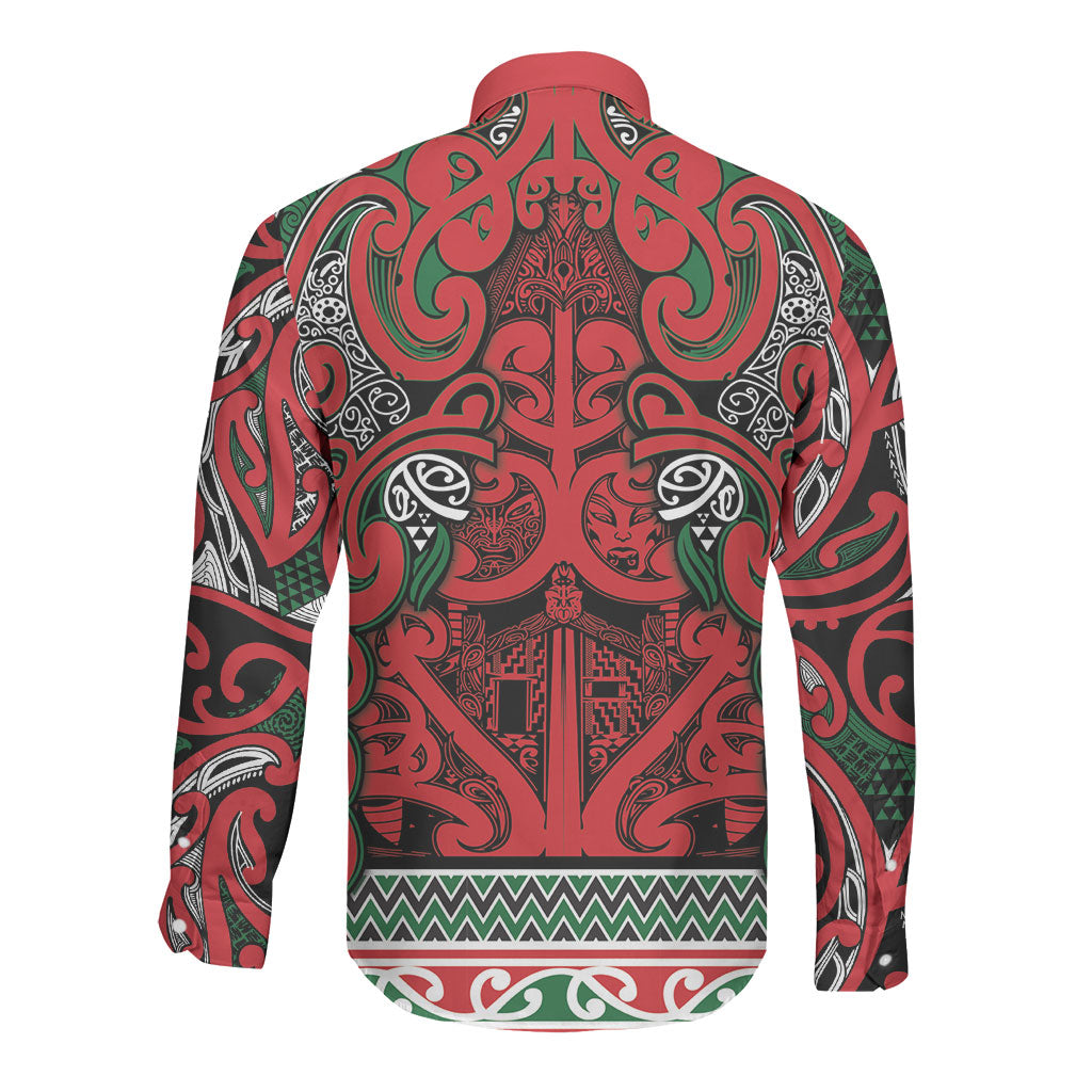 Aotearoa Iwi Tuhoe Long Sleeve Button Shirt Maori Wharenui House Tribal Pattern LT9 - Polynesian Pride