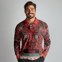 Aotearoa Iwi Tuhoe Long Sleeve Polo Shirt Maori Wharenui House Tribal Pattern LT9 - Polynesian Pride