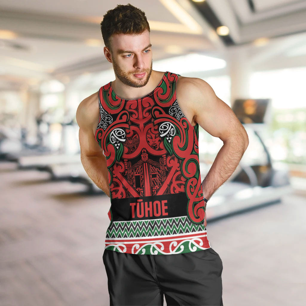Aotearoa Iwi Tuhoe Men Tank Top Maori Wharenui House Tribal Pattern LT9 Green Red - Polynesian Pride