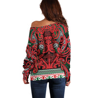 Aotearoa Iwi Tuhoe Off Shoulder Sweater Maori Wharenui House Tribal Pattern LT9 - Polynesian Pride