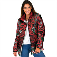 Aotearoa Iwi Tuhoe Padded Jacket Maori Wharenui House Tribal Pattern LT9 Women Green Red - Polynesian Pride