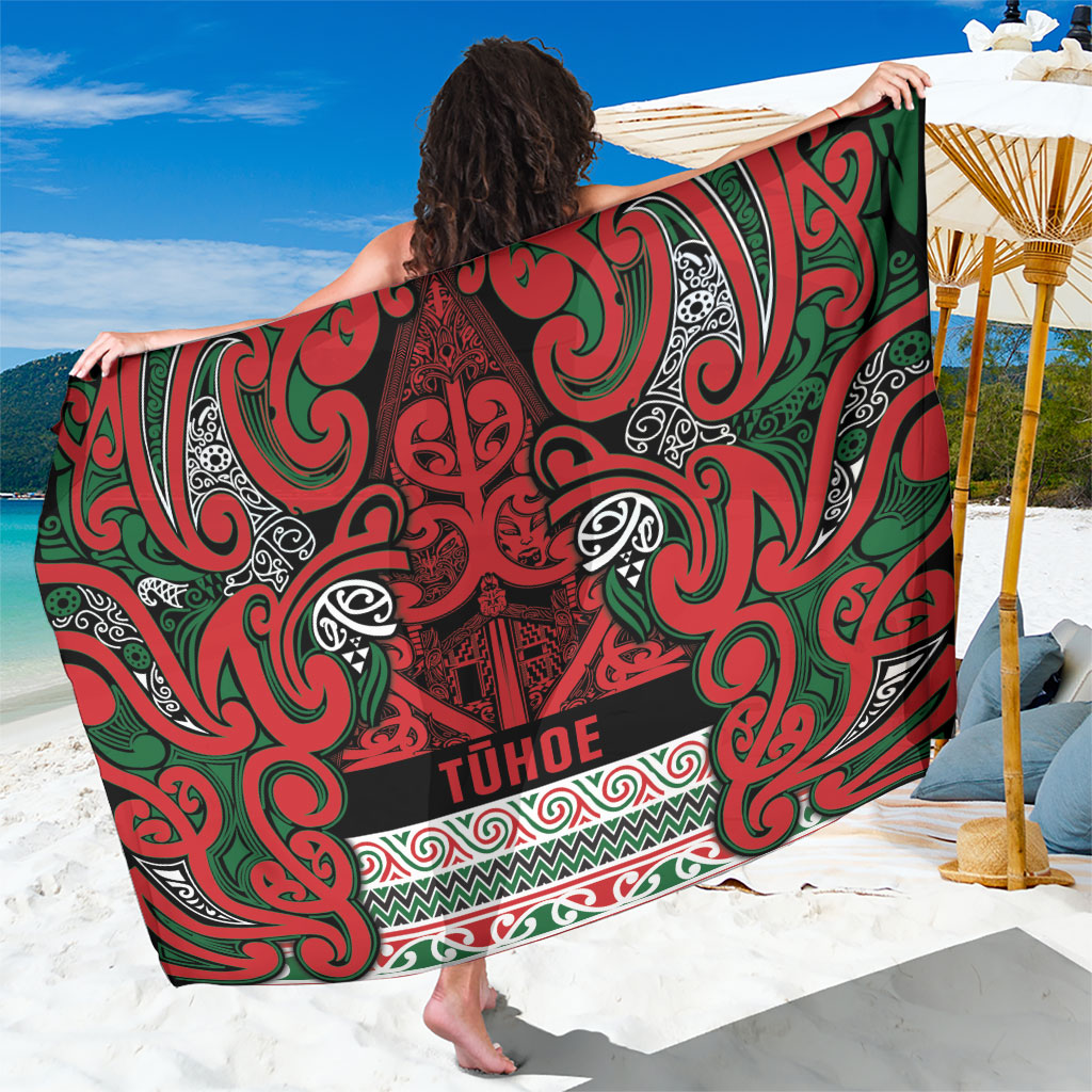 Aotearoa Iwi Tuhoe Sarong Maori Wharenui House Tribal Pattern LT9 One Size 44 x 66 inches Green Red - Polynesian Pride