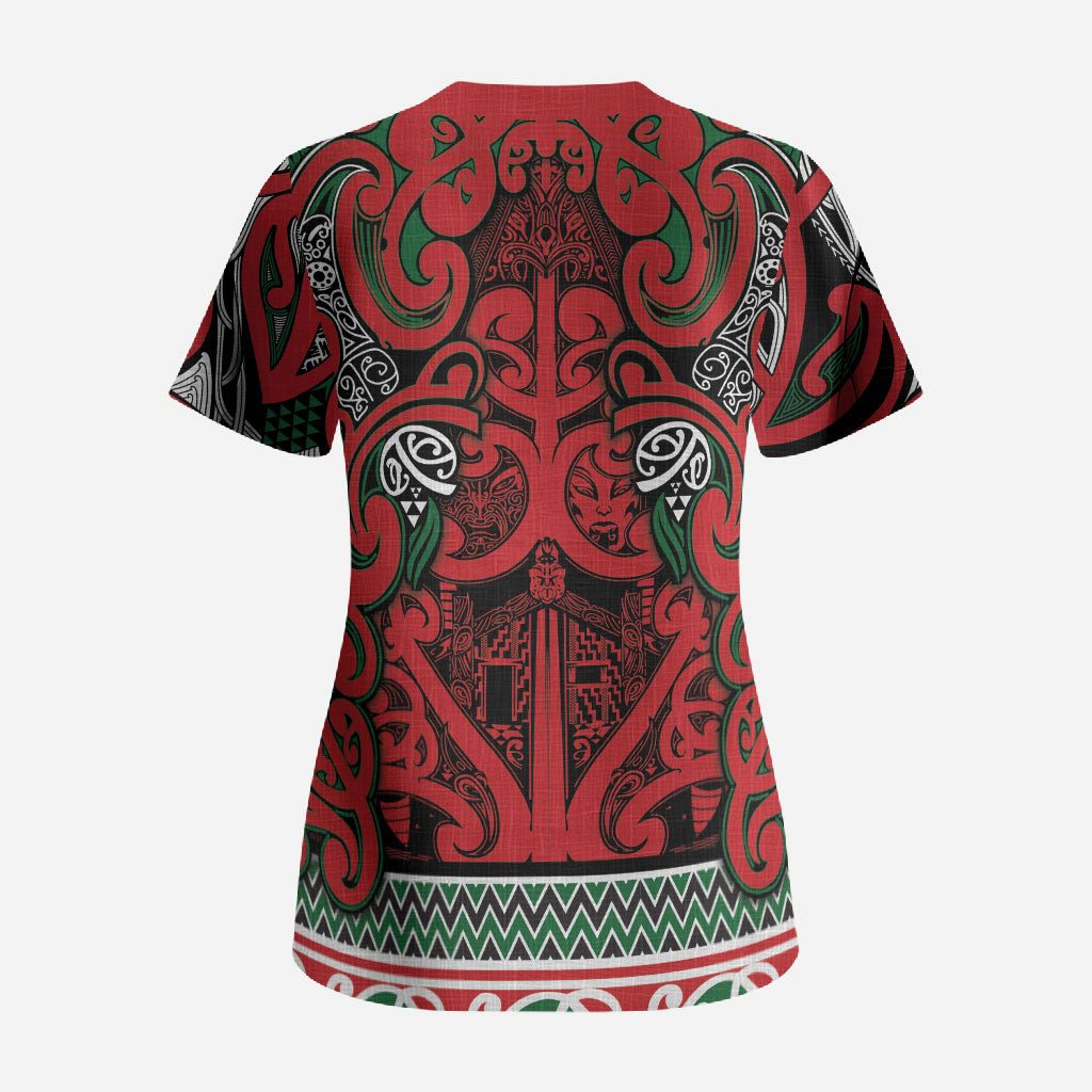 Aotearoa Iwi Tuhoe Scrub Top Maori Wharenui House Tribal Pattern LT9 - Polynesian Pride