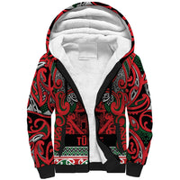 Aotearoa Iwi Tuhoe Sherpa Hoodie Maori Wharenui House Tribal Pattern LT9 Unisex Green Red - Polynesian Pride