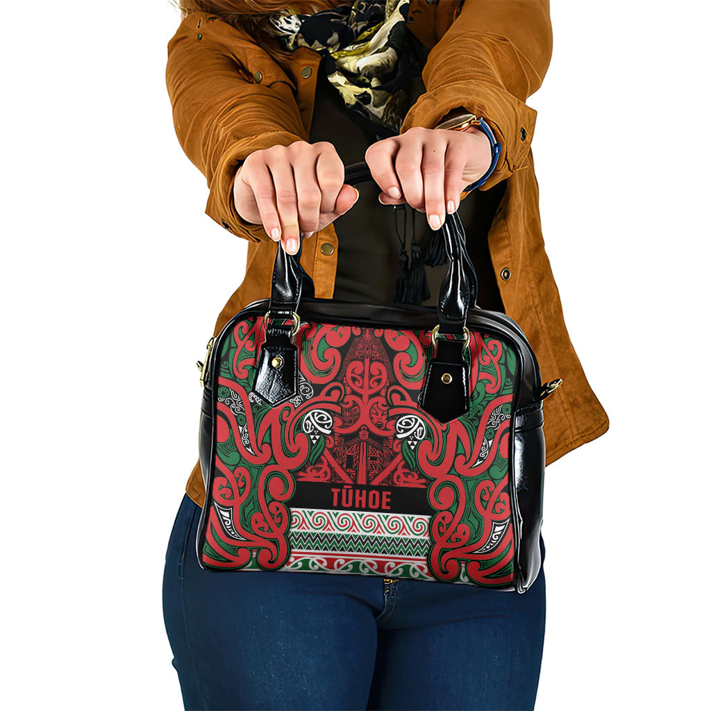 Aotearoa Iwi Tuhoe Shoulder Handbag Maori Wharenui House Tribal Pattern LT9 One Size Green Red - Polynesian Pride
