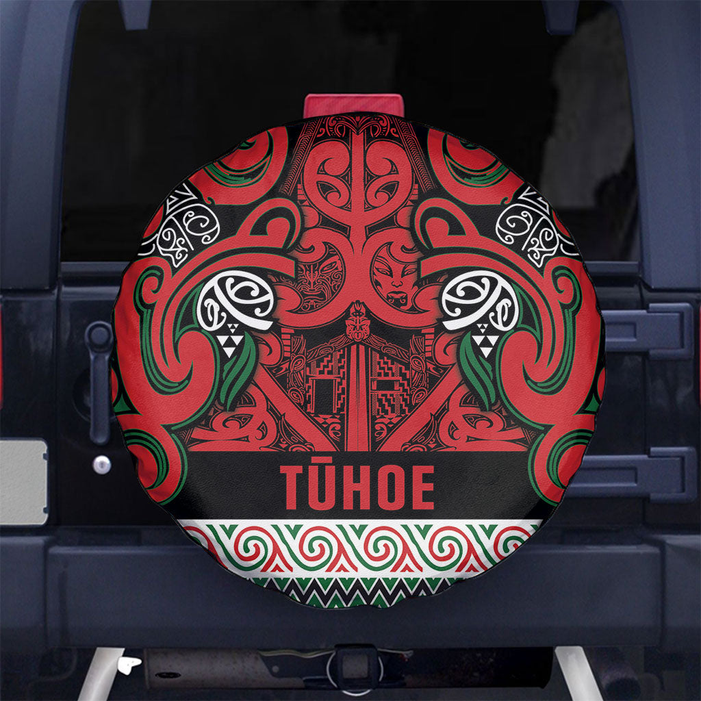 Aotearoa Iwi Tuhoe Spare Tire Cover Maori Wharenui House Tribal Pattern LT9 No hole Green Red - Polynesian Pride