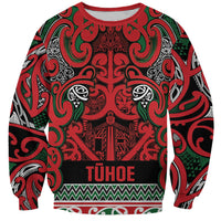 Aotearoa Iwi Tuhoe Sweatshirt Maori Wharenui House Tribal Pattern LT9 Unisex Green Red - Polynesian Pride