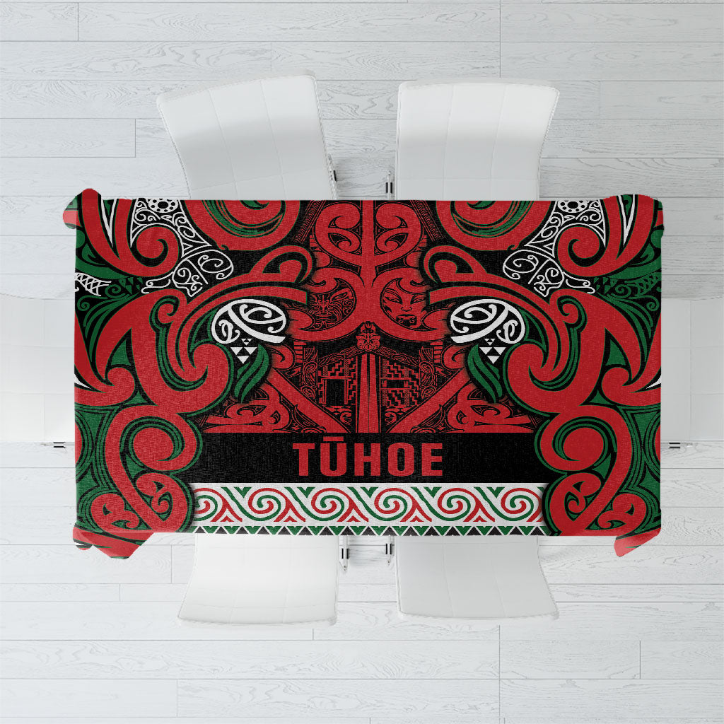 Aotearoa Iwi Tuhoe Tablecloth Maori Wharenui House Tribal Pattern LT9 Green Red - Polynesian Pride