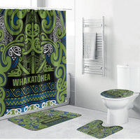 Aotearoa Iwi Whakatohea Bathroom Set Maori Wharenui House Tribal Pattern LT9 Bathroom Set (4 pcs) Olive green - Polynesian Pride