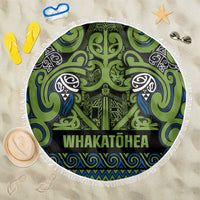 Aotearoa Iwi Whakatohea Beach Blanket Maori Wharenui House Tribal Pattern LT9 One Size 150cm Olive green - Polynesian Pride