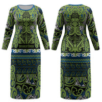 Aotearoa Iwi Whakatohea Couples Matching Long Sleeve Bodycon Dress and Hawaiian Shirt Maori Wharenui House Tribal Pattern LT9 - Polynesian Pride