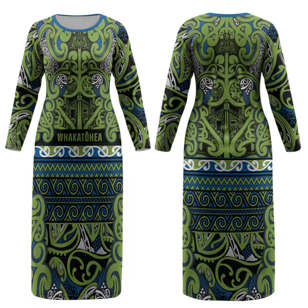 Aotearoa Iwi Whakatohea Couples Matching Long Sleeve Bodycon Dress and Long Sleeve Button Shirt Maori Wharenui House Tribal Pattern LT9 - Polynesian Pride