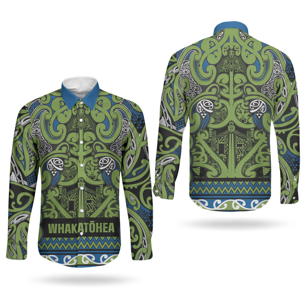 Aotearoa Iwi Whakatohea Couples Matching Puletasi and Long Sleeve Button Shirt Maori Wharenui House Tribal Pattern LT9 - Polynesian Pride