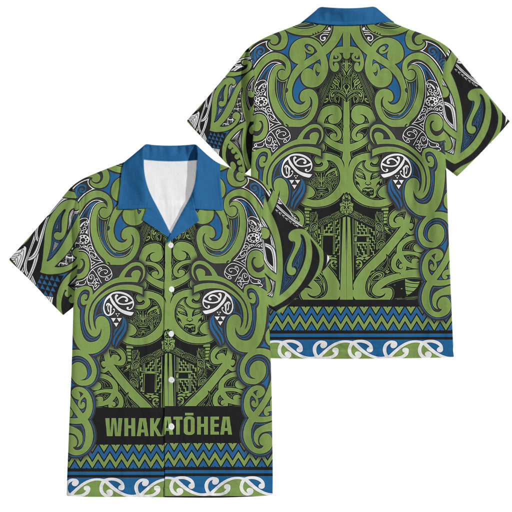 Aotearoa Iwi Whakatohea Family Matching Off The Shoulder Long Sleeve Dress and Hawaiian Shirt Maori Wharenui House Tribal Pattern LT9 Dad's Shirt - Short Sleeve Olive green - Polynesian Pride