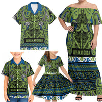Aotearoa Iwi Whakatohea Family Matching Off Shoulder Maxi Dress and Hawaiian Shirt Maori Wharenui House Tribal Pattern LT9 - Polynesian Pride