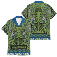 Aotearoa Iwi Whakatohea Family Matching Off Shoulder Maxi Dress and Hawaiian Shirt Maori Wharenui House Tribal Pattern LT9 Dad's Shirt - Short Sleeve Olive green - Polynesian Pride