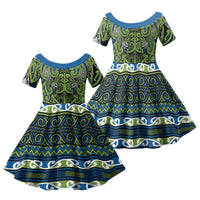 Aotearoa Iwi Whakatohea Family Matching Off Shoulder Maxi Dress and Hawaiian Shirt Maori Wharenui House Tribal Pattern LT9 Daughter's Dress Olive green - Polynesian Pride