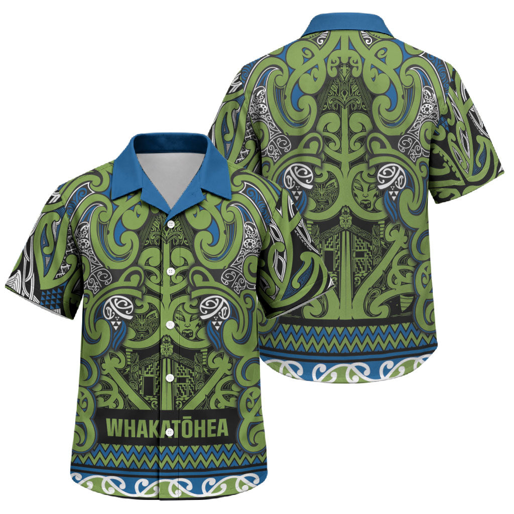 Aotearoa Iwi Whakatohea Family Matching Off Shoulder Maxi Dress and Hawaiian Shirt Maori Wharenui House Tribal Pattern LT9 Son's Shirt Olive green - Polynesian Pride