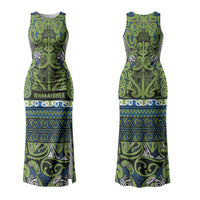 Aotearoa Iwi Whakatohea Family Matching Tank Maxi Dress and Hawaiian Shirt Maori Wharenui House Tribal Pattern LT9 Mom's Dress Olive green - Polynesian Pride