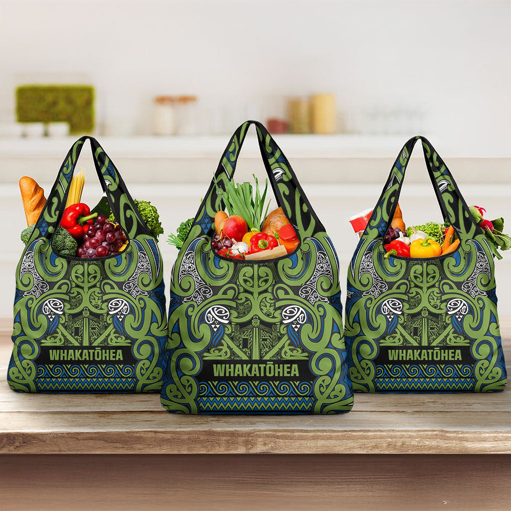 Aotearoa Iwi Whakatohea Grocery Bag Maori Wharenui House Tribal Pattern LT9 3-pack One Size Olive green - Polynesian Pride
