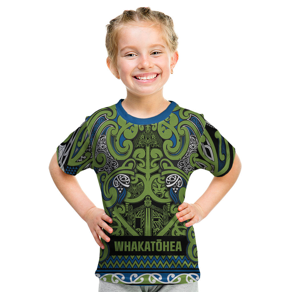Aotearoa Iwi Whakatohea Kid T Shirt Maori Wharenui House Tribal Pattern LT9 Olive green - Polynesian Pride