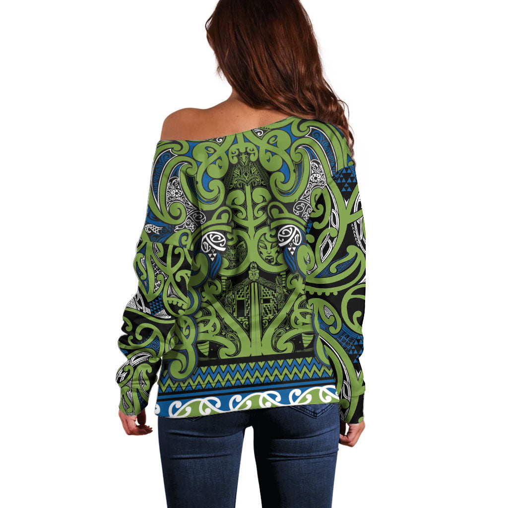 Aotearoa Iwi Whakatohea Off Shoulder Sweater Maori Wharenui House Tribal Pattern LT9 - Polynesian Pride