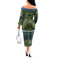 Aotearoa Iwi Whakatohea Off The Shoulder Long Sleeve Dress Maori Wharenui House Tribal Pattern LT9 - Polynesian Pride