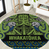 Aotearoa Iwi Whakatohea Round Carpet Maori Wharenui House Tribal Pattern LT9 Olive green - Polynesian Pride