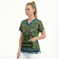 Aotearoa Iwi Whakatohea Scrub Top Maori Wharenui House Tribal Pattern LT9 - Polynesian Pride