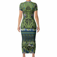 Aotearoa Iwi Whakatohea Short Sleeve Bodycon Dress Maori Wharenui House Tribal Pattern LT9 - Polynesian Pride