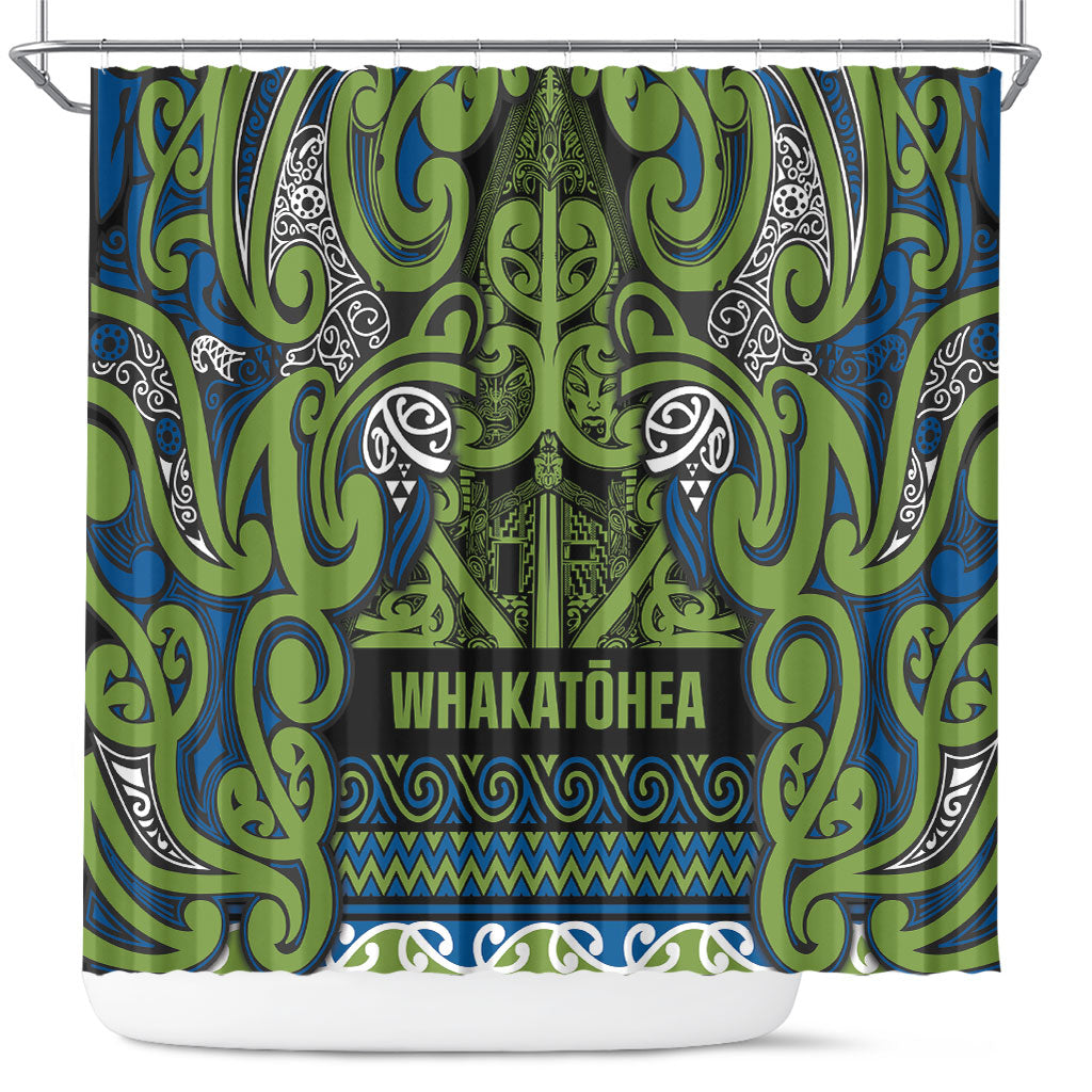 Aotearoa Iwi Whakatohea Shower Curtain Maori Wharenui House Tribal Pattern LT9 Olive green - Polynesian Pride