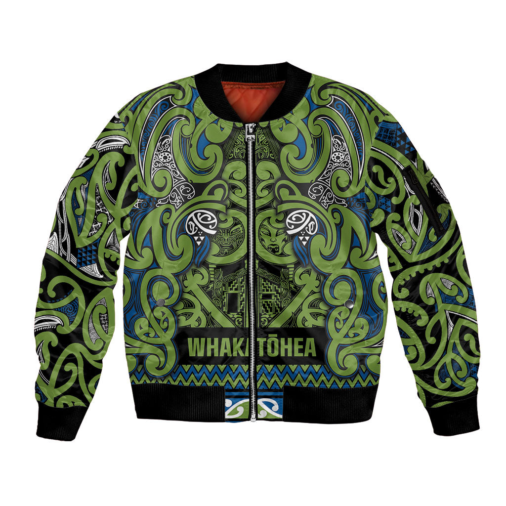 Aotearoa Iwi Whakatohea Sleeve Zip Bomber Jacket Maori Wharenui House Tribal Pattern LT9 Unisex Olive green - Polynesian Pride