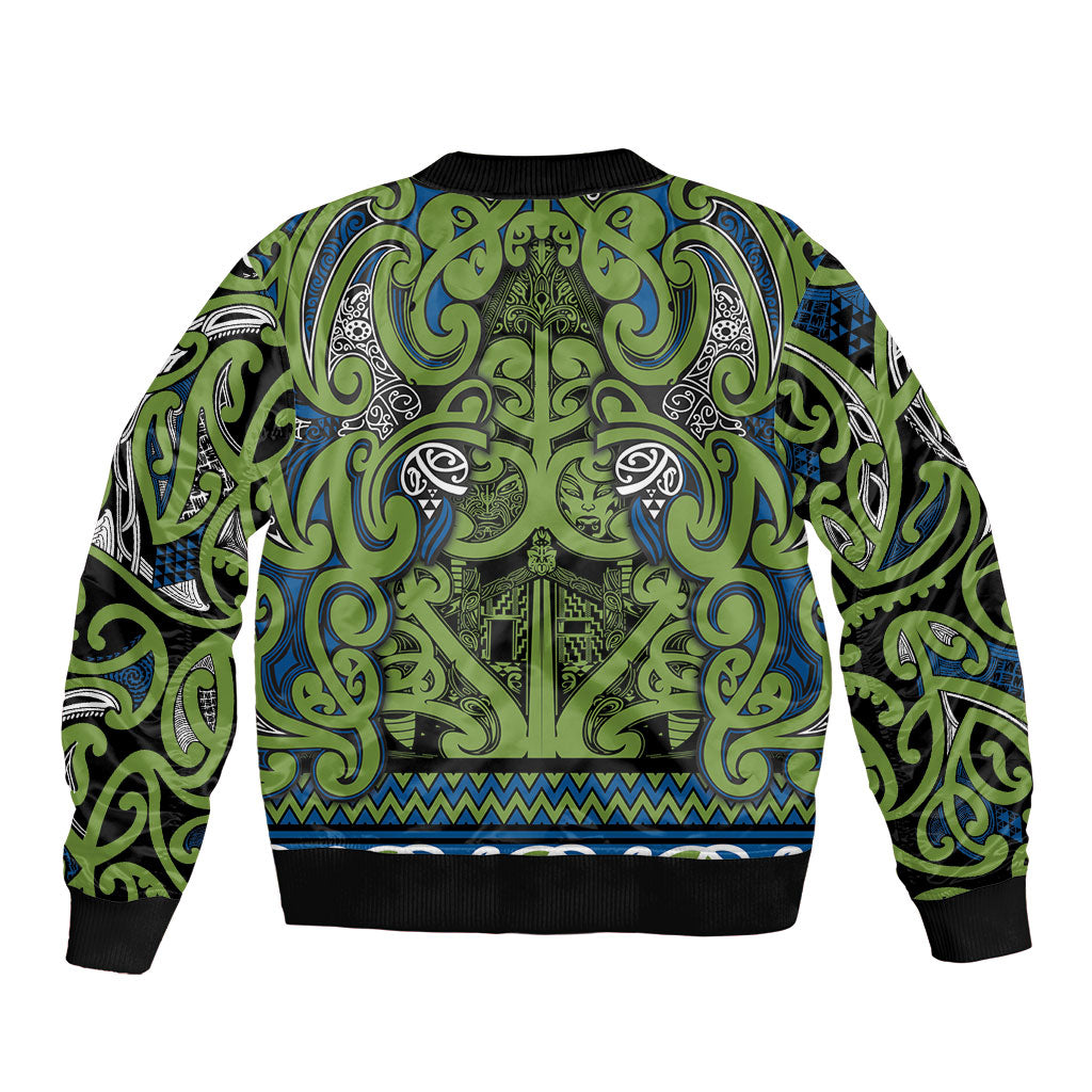 Aotearoa Iwi Whakatohea Sleeve Zip Bomber Jacket Maori Wharenui House Tribal Pattern LT9 - Polynesian Pride
