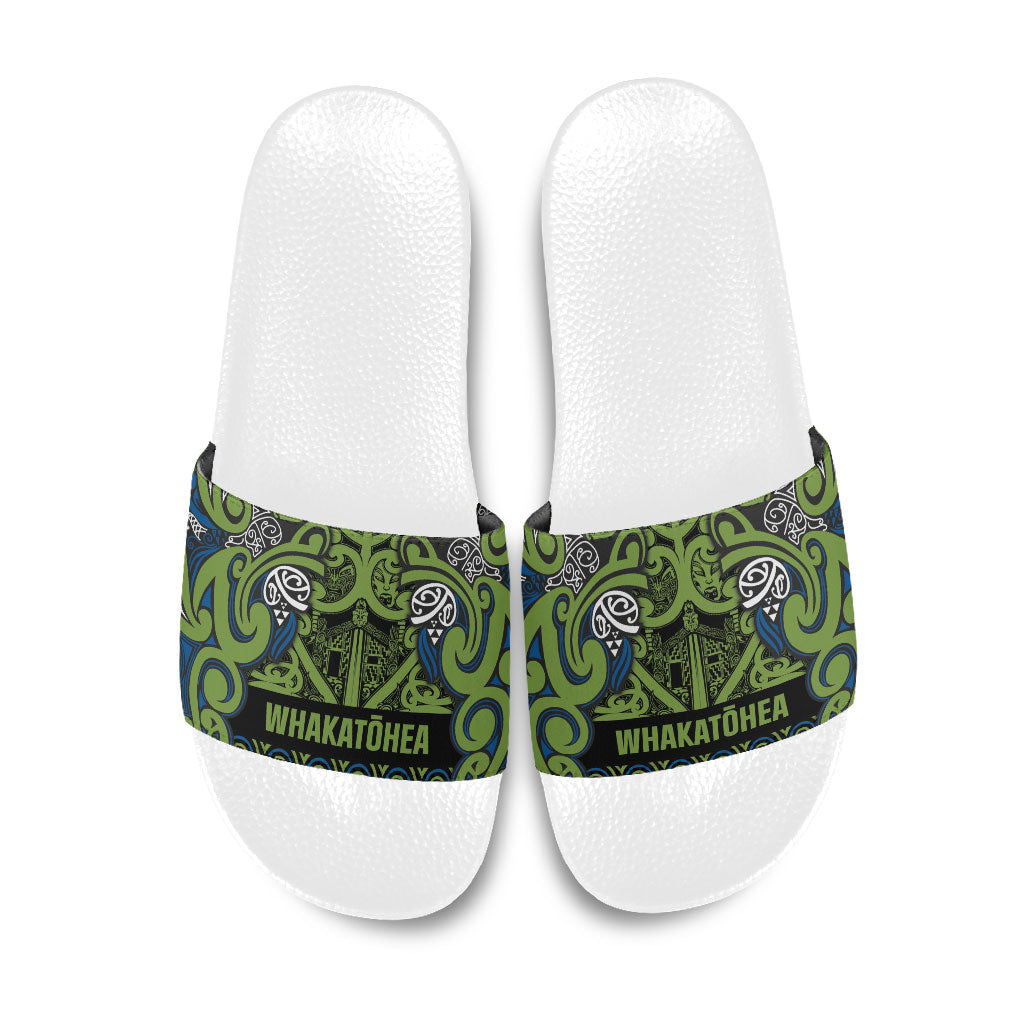 Aotearoa Iwi Whakatohea Slide Sandals Maori Wharenui House Tribal Pattern LT9 Olive green - Polynesian Pride