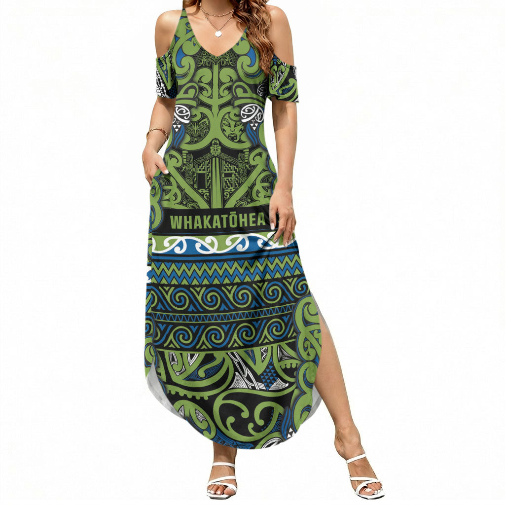 Aotearoa Iwi Whakatohea Summer Maxi Dress Maori Wharenui House Tribal Pattern LT9 Women Olive green - Polynesian Pride