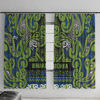 Aotearoa Iwi Whakatohea Window Curtain Maori Wharenui House Tribal Pattern LT9 With Hooks Olive green - Polynesian Pride