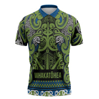 Aotearoa Iwi Whakatohea Zipper Polo Shirt Maori Wharenui House Tribal Pattern LT9 Olive green - Polynesian Pride