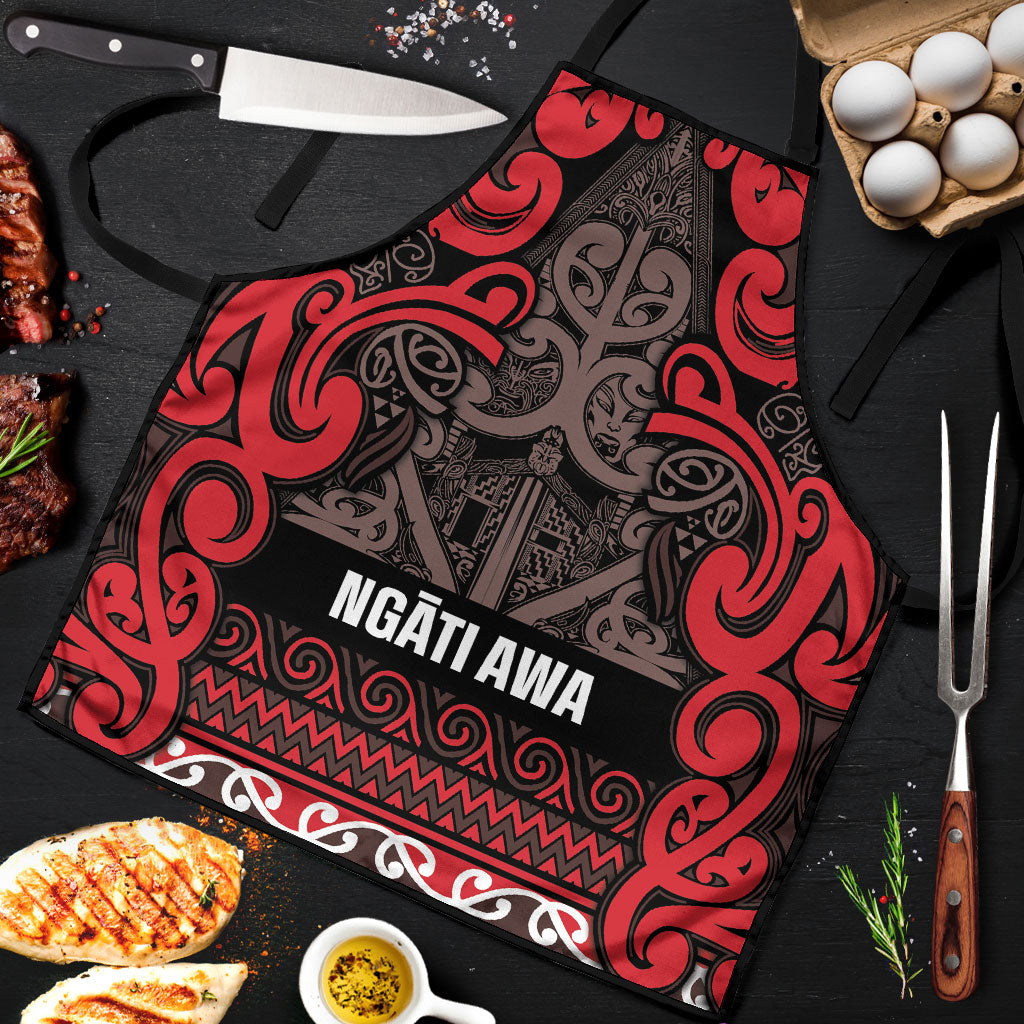 Aotearoa Iwi Ngati Awa Apron Maori Wharenui House Tribal Pattern LT9 Red - Polynesian Pride