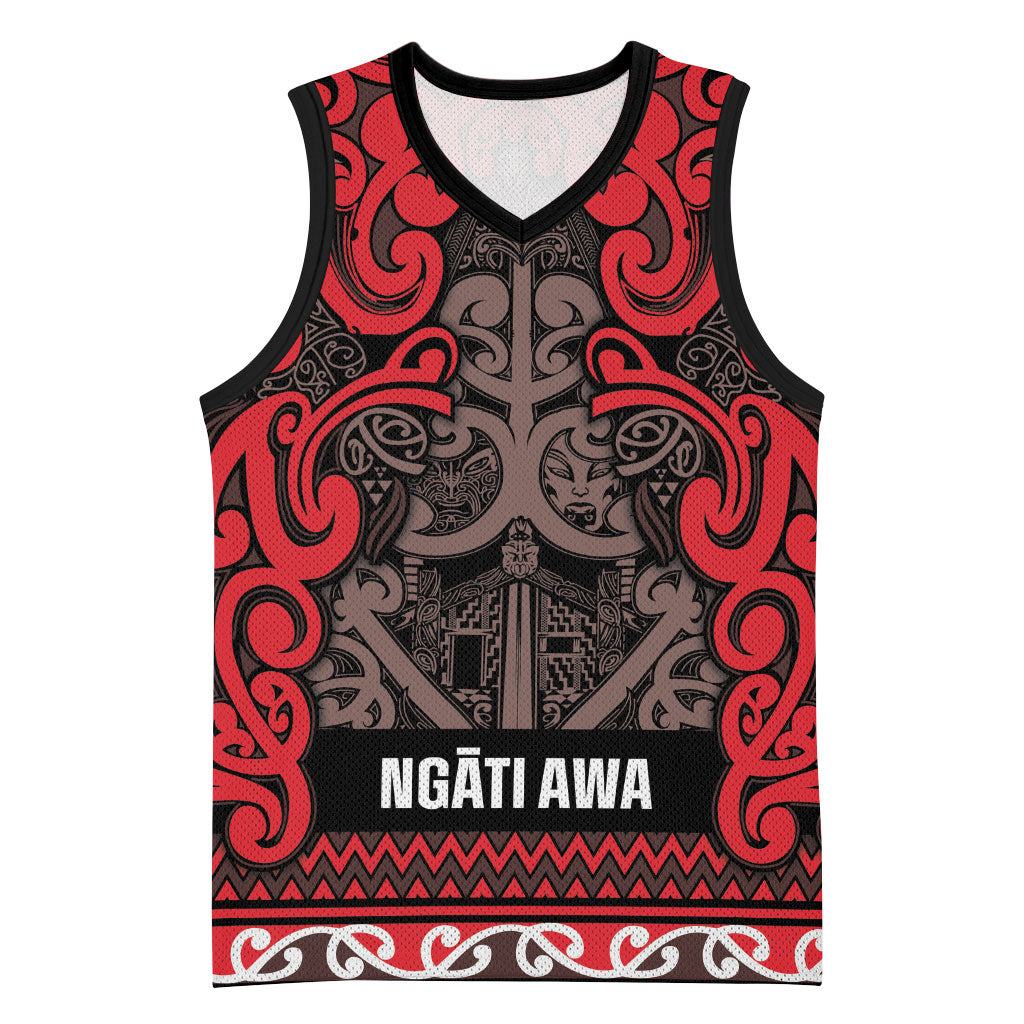 Aotearoa Iwi Ngati Awa Basketball Jersey Maori Wharenui House Tribal Pattern LT9 Unisex Red - Polynesian Pride