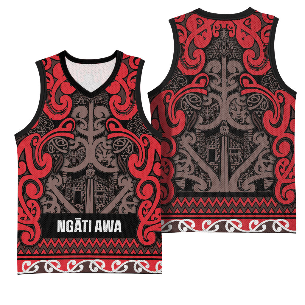Aotearoa Iwi Ngati Awa Basketball Jersey Maori Wharenui House Tribal Pattern LT9 - Polynesian Pride