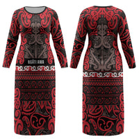 Aotearoa Iwi Ngati Awa Couples Matching Long Sleeve Bodycon Dress and Long Sleeve Button Shirt Maori Wharenui House Tribal Pattern LT9 - Polynesian Pride