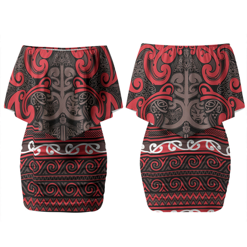 Aotearoa Iwi Ngati Awa Couples Matching Off Shoulder Short Dress and Hawaiian Shirt Maori Wharenui House Tribal Pattern LT9 - Polynesian Pride