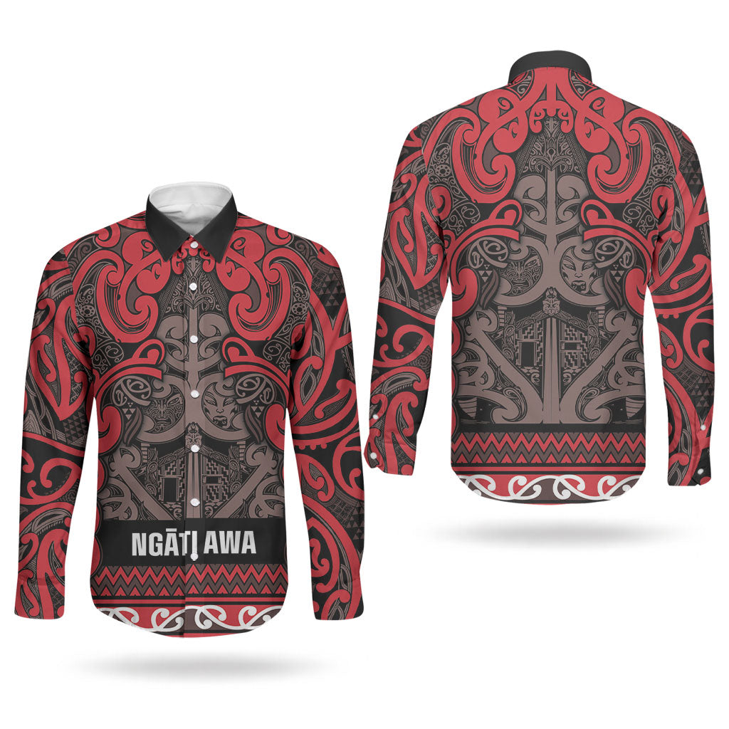 Aotearoa Iwi Ngati Awa Couples Matching Puletasi and Long Sleeve Button Shirt Maori Wharenui House Tribal Pattern LT9 - Polynesian Pride