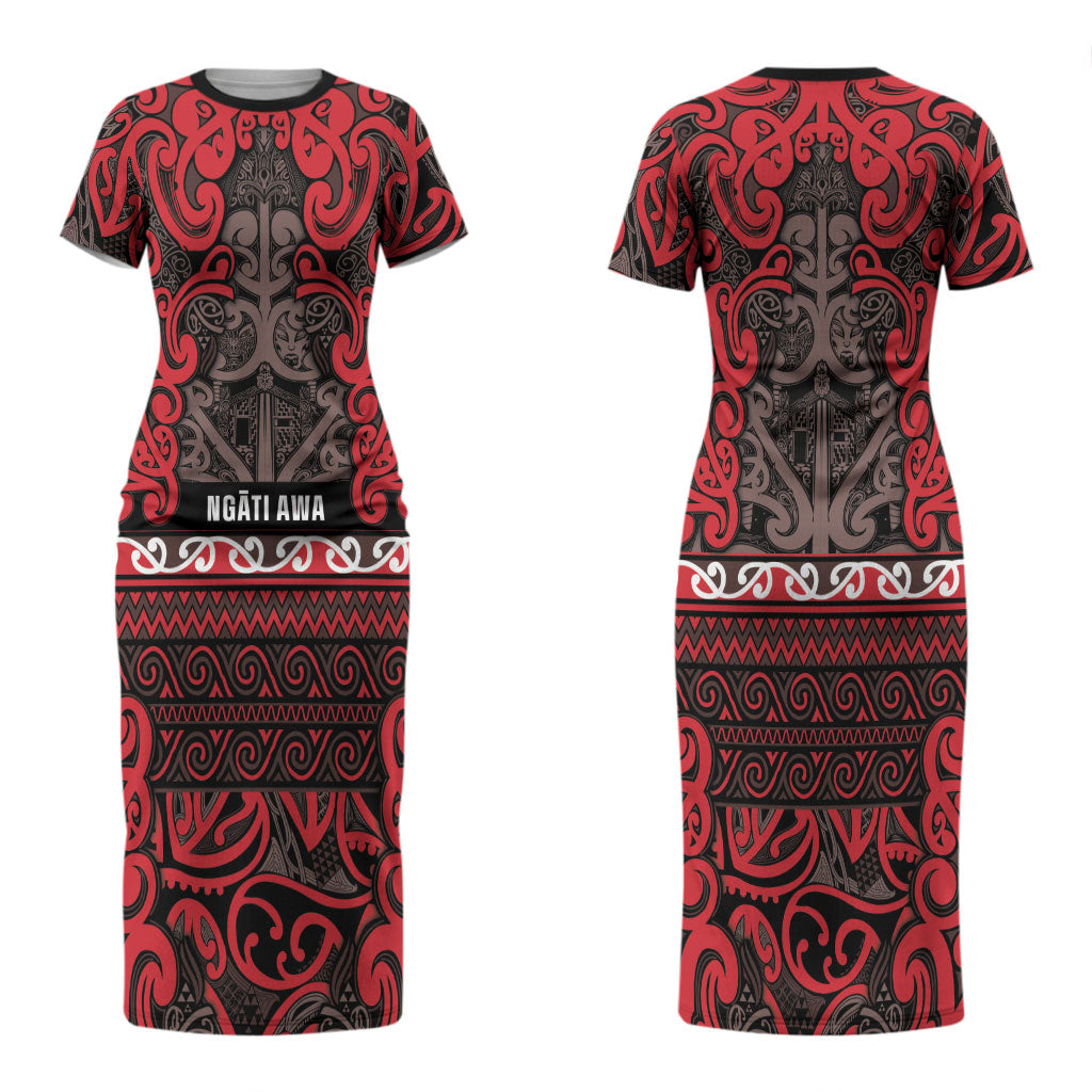 Aotearoa Iwi Ngati Awa Couples Matching Short Sleeve Bodycon Dress and Long Sleeve Button Shirt Maori Wharenui House Tribal Pattern LT9 - Polynesian Pride