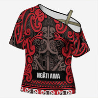 Aotearoa Iwi Ngati Awa Cross Shoulder Shirt Maori Wharenui House Tribal Pattern LT9 Female Red - Polynesian Pride