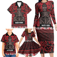 Aotearoa Iwi Ngati Awa Family Matching Long Sleeve Bodycon Dress and Hawaiian Shirt Maori Wharenui House Tribal Pattern LT9 - Polynesian Pride