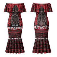 Aotearoa Iwi Ngati Awa Family Matching Mermaid Dress and Hawaiian Shirt Maori Wharenui House Tribal Pattern LT9 Mom's Dress Red - Polynesian Pride