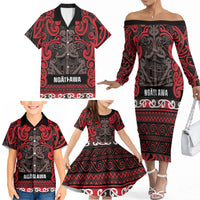 Aotearoa Iwi Ngati Awa Family Matching Off The Shoulder Long Sleeve Dress and Hawaiian Shirt Maori Wharenui House Tribal Pattern LT9 - Polynesian Pride