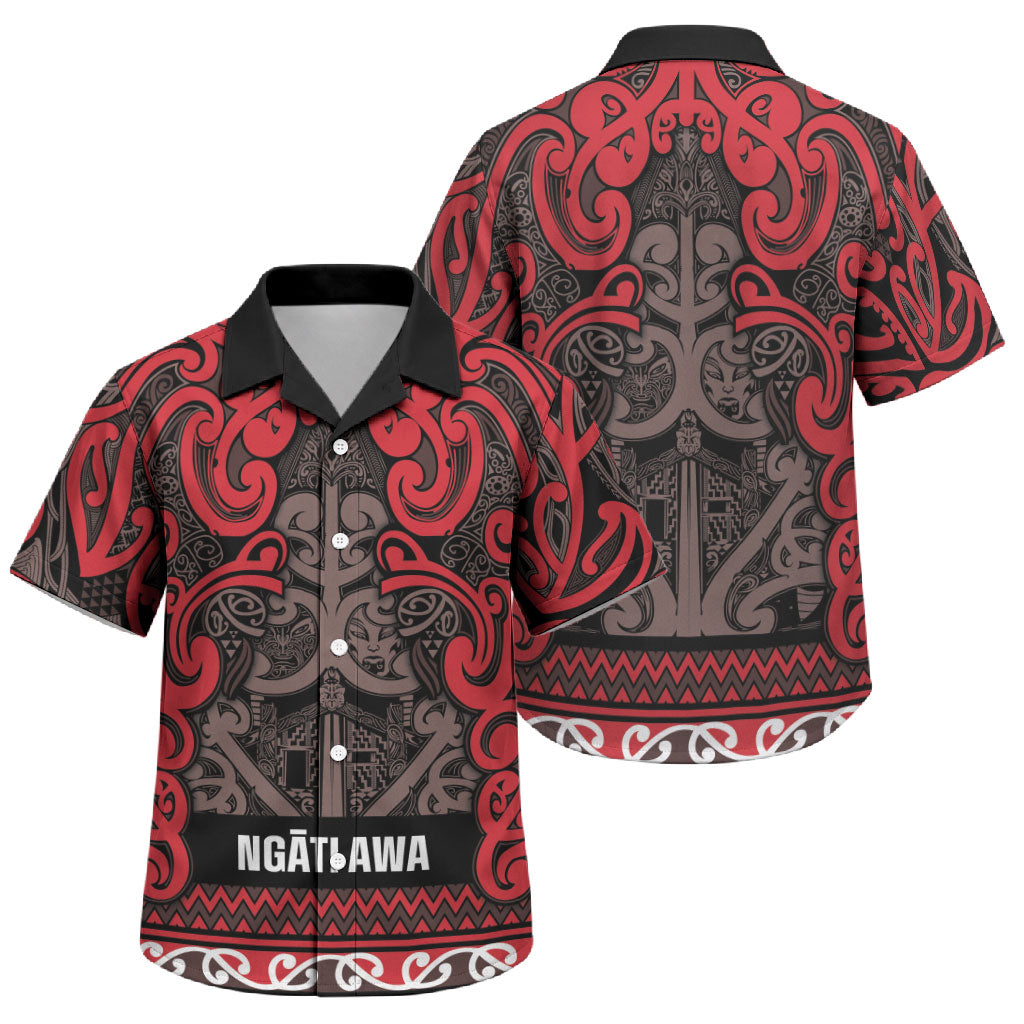 Aotearoa Iwi Ngati Awa Family Matching Off The Shoulder Long Sleeve Dress and Hawaiian Shirt Maori Wharenui House Tribal Pattern LT9 Son's Shirt Red - Polynesian Pride