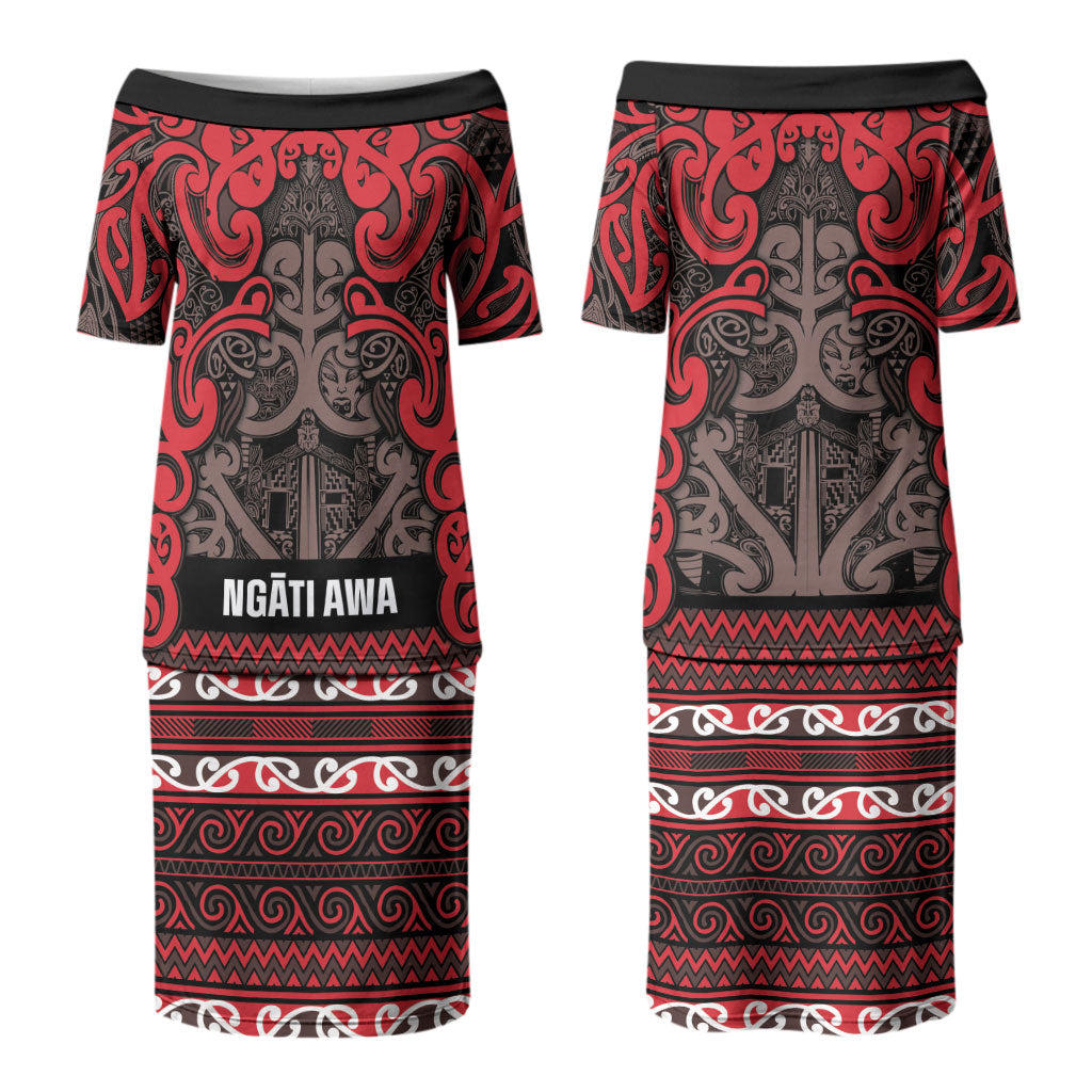 Aotearoa Iwi Ngati Awa Family Matching Puletasi and Hawaiian Shirt Maori Wharenui House Tribal Pattern LT9 Mom's Dress Red - Polynesian Pride